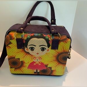 Unique Frida Kahlo Purple Square Bag / Purse Floral Sunflower
